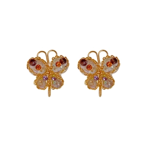 Elegant gold butterfly stud earrings with colorful crystals for women and girls