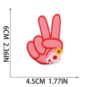 Detailed size view of the peace sign embroidery patch with flowers and 6cm height label