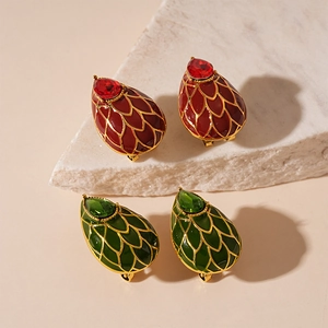 Boucles D'oreilles Vintage Goutte D'eau Alliage Strass Émail Avec Tige En Argent Style Bohême Bijoux Femme Élégant