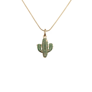 Cactus Pendant Necklace Copper Gold Plated Green White Zircon Snake Bone Chain Fashion Jewelry For Women Elegant Charm