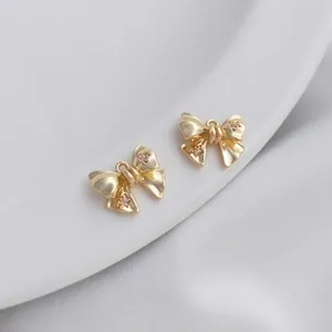 14K gold plated bow pendants with pink star zircons for DIY jewelry making