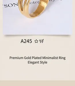 Close-up of golden stainless steel ring featuring a modern minimalist double-row design