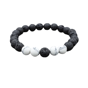 Lava rock and white turquoise beaded yoga bracelet with natural stone textures for men and women