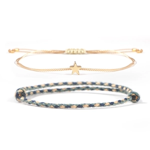 Handmade Braided Cotton Cord Bracelet And Gold Plated Star Pendant Adjustable Bracelet For Unisex Minimalist Jewelry