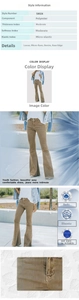 Detailansicht der khakifarbenen High-Waist-Schlaghose mit Fransensaum und Stretchanteil