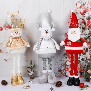 Three telescopic Christmas plush toys: Santa Claus, snowman, and reindeer figures