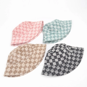 Checkerboard knit bucket hats for women in four stylish colors for autumn and winter