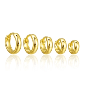 Set of five polished gold S925 sterling silver hoop earrings in varying sizes