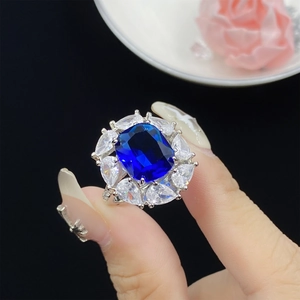 Luxury blue sapphire zircon ring set in silver with pear-cut accents for elegant women