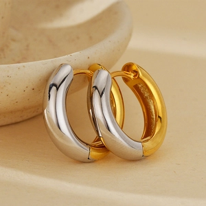 925 Sterling Silver Two-Tone Gold Silver Hoop Earrings Minimalist Geometric Chunky Huggie Earrings For Women Jewelry Fashion Gift