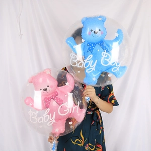 24-inch 3D transparent bear aluminum foil balloons for baby boy and baby girl shower decor