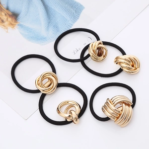 Fashion High Elasticity Hair Ties Ponytail Holder Metal Geometric Knot Interlinked Rings Elastic Hair Bands For Women