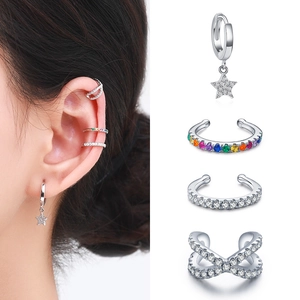 Elegant S925 sterling silver ear cuff set with colorful zircon stones and star charms