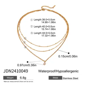 Detailed size chart for stainless steel layered water drop necklace with length specs