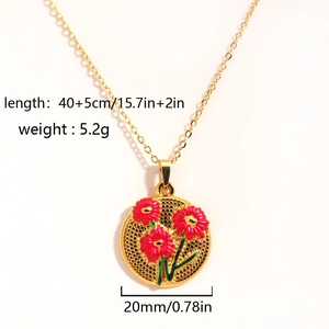 Collier pendentif tulipe vintage français en acier titane doré avec dimensions
