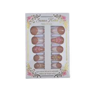 24pcs 3D floral press-on nails with nude gradients and white French tips set