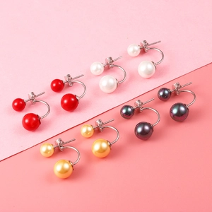 Elegant Double Shell Artificial Pearl Stud Earrings With 925 Sterling Silver Earring Post Dual Wear Front And Back Hanging For Women