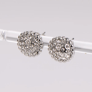 Classic silver round stud earrings with dense crystal pavé setting for women and men