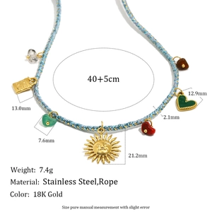 Collier bohème en acier inoxydable doré 18K avec pendentif soleil et corde tressée