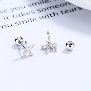 925 Sterling Silver Flower Star Stud Earrings For Women Tiny Zirconia Screw Back Cartilage Piercing Minimalist Jewelry Gift
