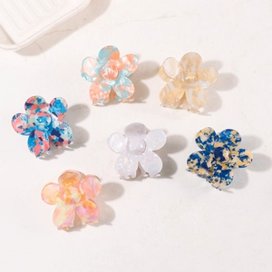 Set of 6 vintage acrylic flower hair claws with marble and iridescent patterns