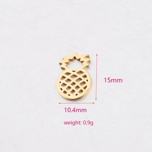 Mirror polished gold pineapple charm with dimensions 15mm by 10.4mm and 0.9g weight