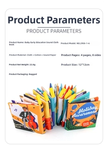 Detailed size specifications for soft crinkle cloth books for early baby education