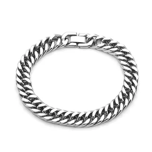 Classico bracciale a catena cubana in acciaio inossidabile lucido con chiusura sicura