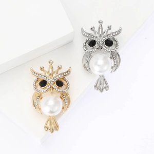 Eleganter Eulen Brosche Mit Krone Legierung Künstliche Perle Strass Tier Anstecknadel Für Damen Modeschmuck Hochzeit Party Dekor