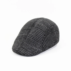 Casquette plate classique grise à motif pied-de-poule, béret vintage d'hiver pour homme