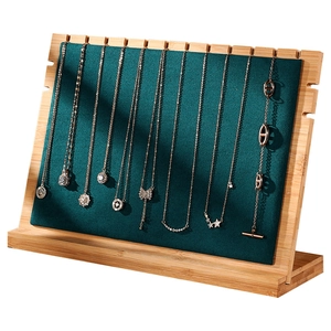 Extra-large bamboo necklace display board with dark green velvet padding for jewelry