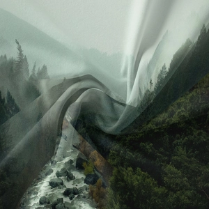 Lightweight wall tapestry with deep forest and mountain stream digital print design