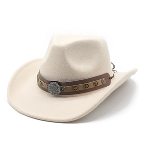 Retro cream white wool felt western cowboy hat with studded leather band decoration