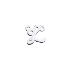 Close-up of polished stainless steel uppercase letter charm for jewelry making