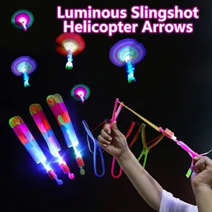 LED Slingshot Flying Arrow Toy Glowing Rocket Helicopter Plastic Flashing Elastic Launch Night Outdoor Play For Kids