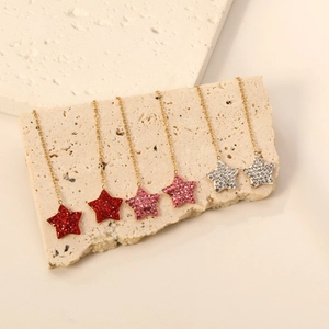 Long tassel star drop earrings in stainless steel with colorful rhinestone embellishments
