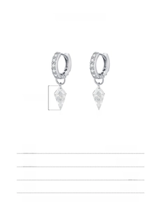 Detailed specs of S925 sterling silver hoop earrings with kite-shaped crystal pendants