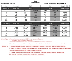 Size chart table in CM and INCH units for high-elasticity Y2K low U-neck tank top