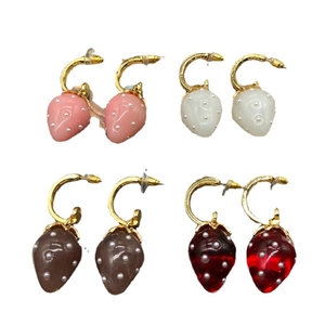 French style strawberry drop earrings with faux pearls in four colors on gold hooks