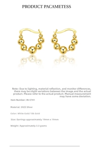 Detailed view of S925 sterling silver beaded hoop earrings with 18k gold plating details