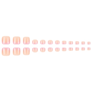 French style gradient pink press-on toe nails set with mirror gloss finish, 24 count pack