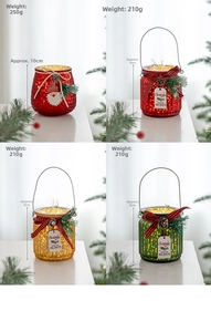 Detailed view of 10cm Christmas glass lanterns with LED lights, pine cones, and red bows