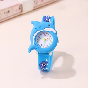 Kids Quartz Watch Dolphin Cartoon Silicone Strap Student Wristwatch For Boys And Girls Birthday Gift Casual Sports