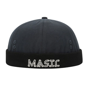 Minimalist cotton miki hat with embroidered MUSIC text in street style hip hop design