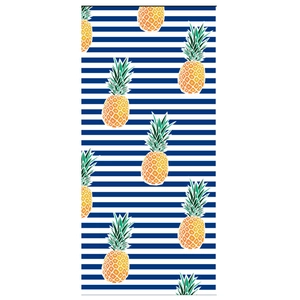 Microvezel strandlaken met ananasmotieven en blauw-witte horizontale strepen erop