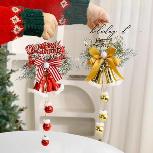 Red and gold Merry Christmas bell ornaments for holiday tree and wall decoration