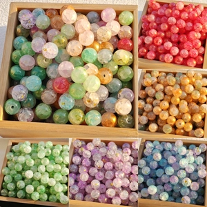 Mix of 10mm gradient glass beads with ice-crackle effect for DIY jewelry crafting