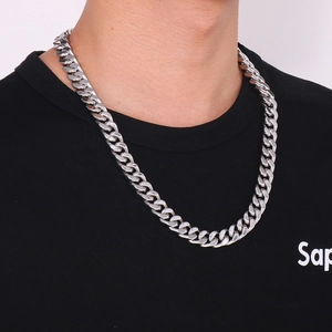 Chaîne cubaine en acier inoxydable argenté pour homme avec fermoir tête de dragon hip hop