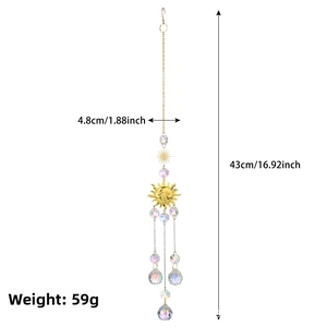 Vertical suncatcher with golden sun emblem and colorful crystal beads hanging decor