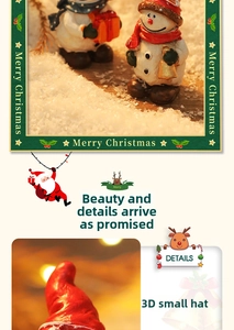 Macro detail of resin Santa and snowman figurines with 3D hats for Christmas decor